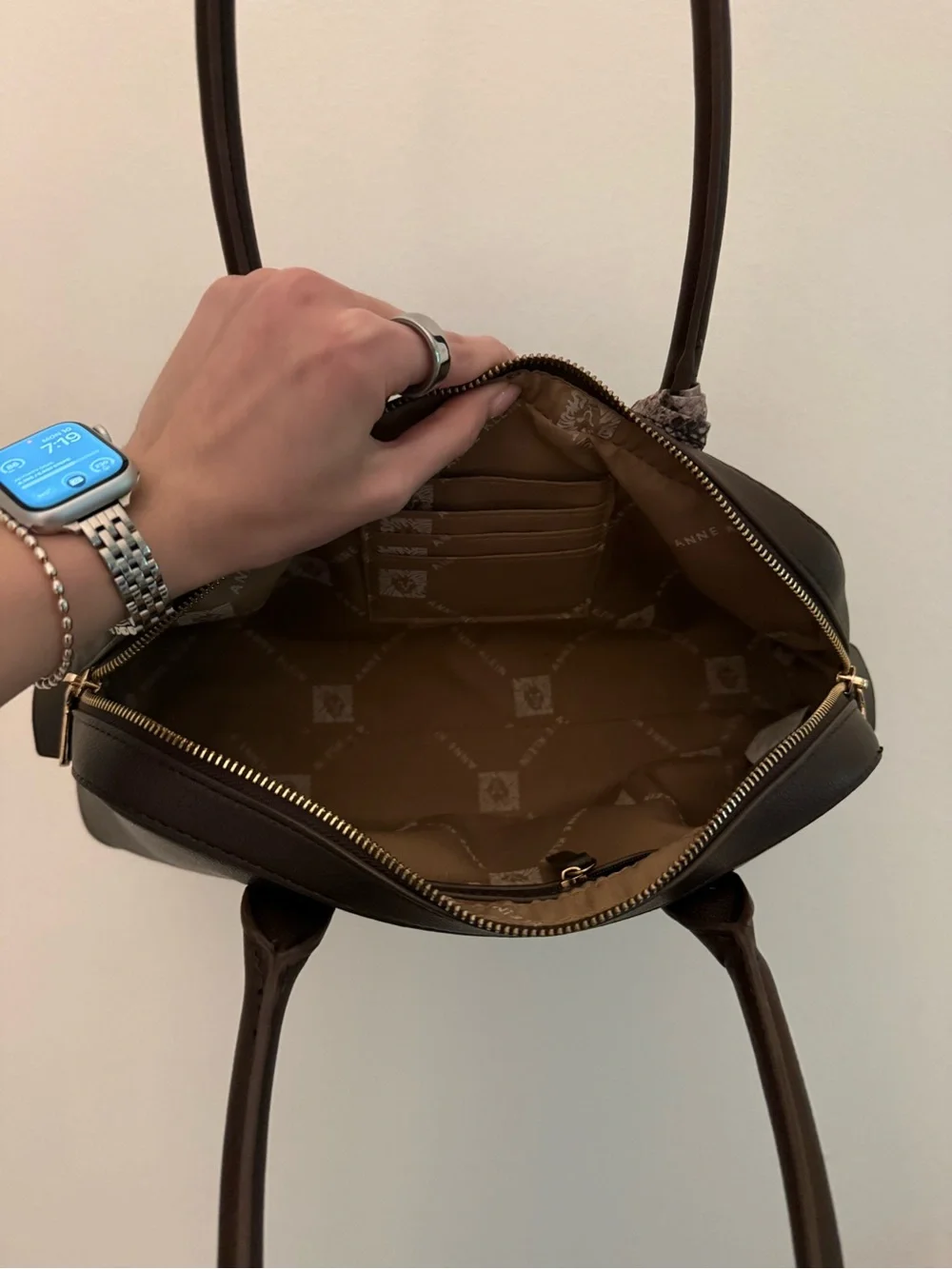 Anne Klein Brown Dome Satchel with Scarf Accent